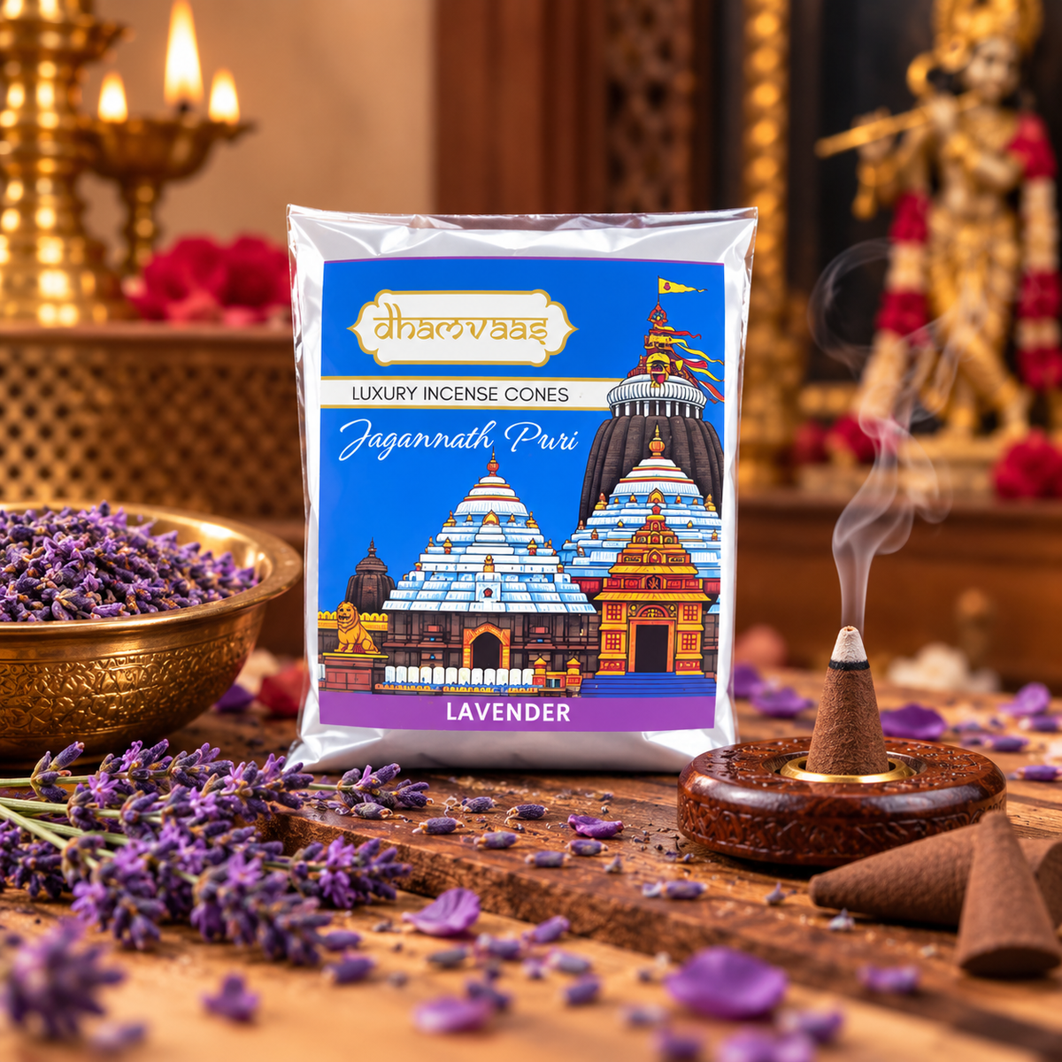 Jagannath Puri  Lavender Dhoop Cones (20 Cones) - Regular Pack Char Dham Edition