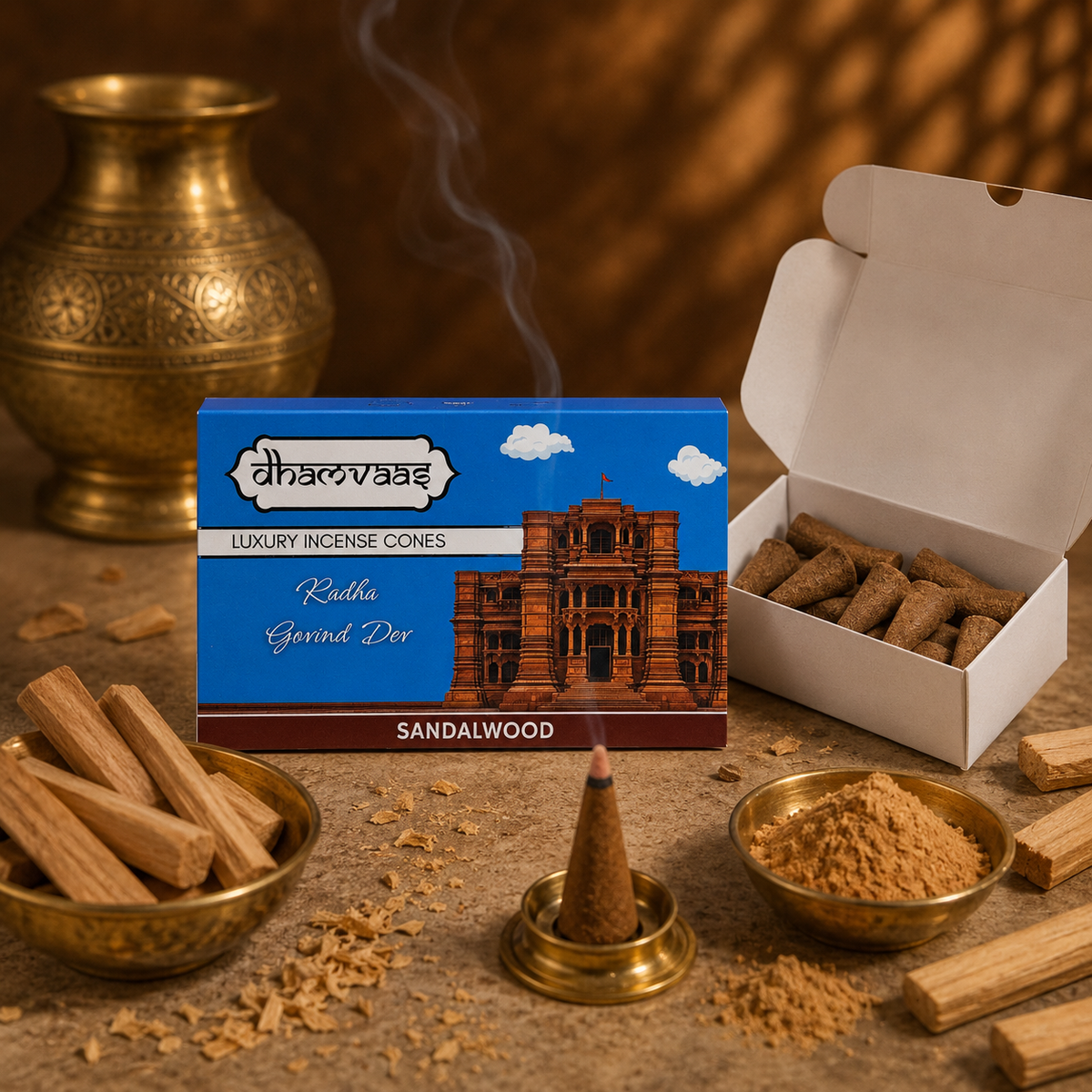 Radha Govind Sandalwood Dhoop Cones (20 Cones)