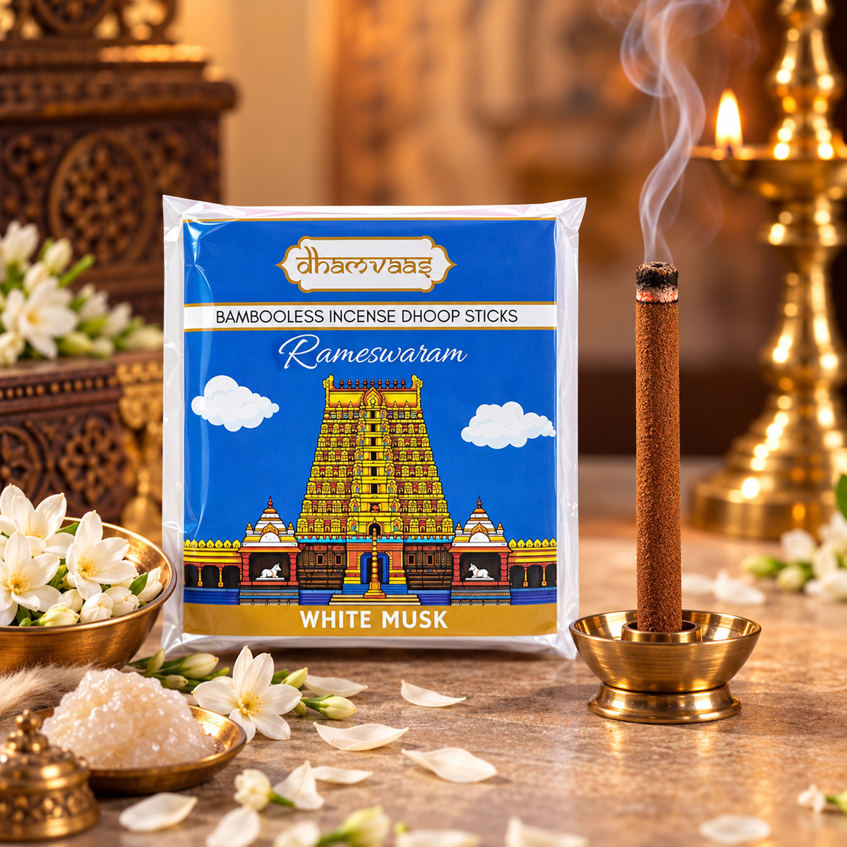 Rameshwaram White Musk  Bambooless Dhoop Sticks (20 sticks) - Regular Pack Char Dham Edition
