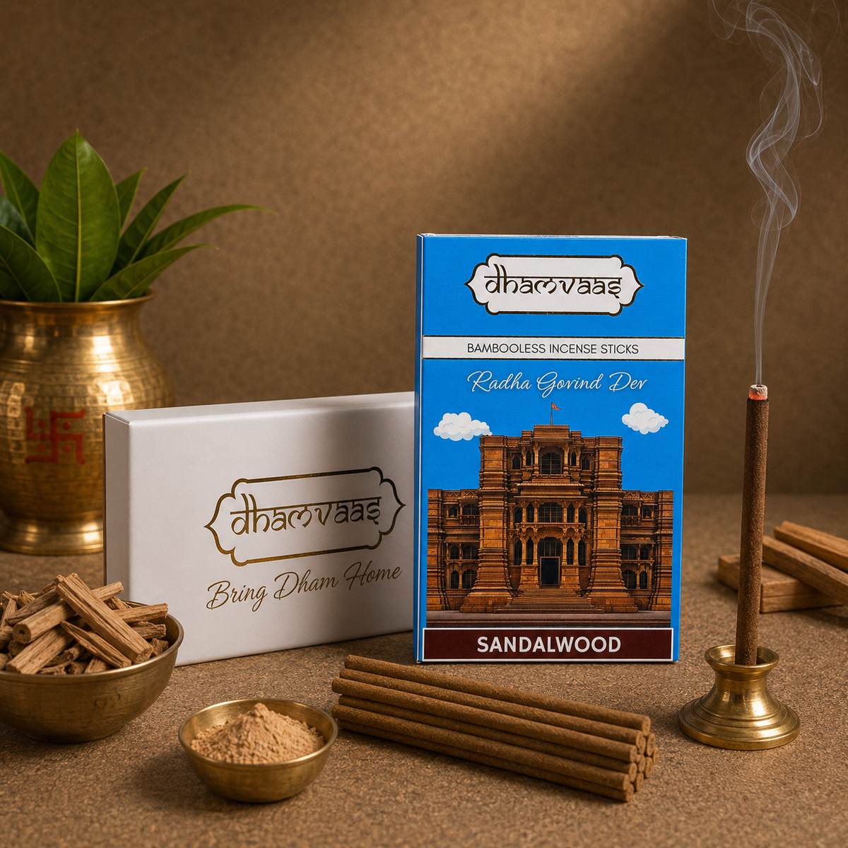 Radha Govind Dev Sandalwood Bambooless Dhoop Sticks (30 Sticks)