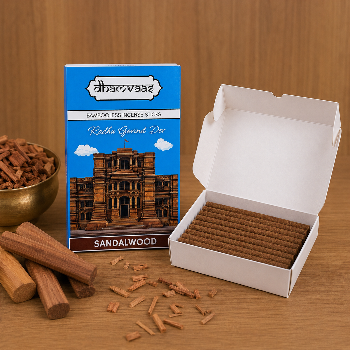 Radha Govind Dev Sandalwood Bambooless Dhoop Sticks (20 Sticks)