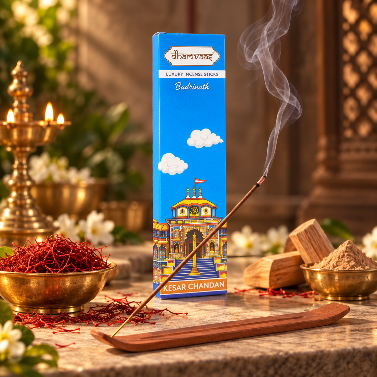 Badrinath Kesar Chandan Incense Sticks (20 sticks) - Box Pack Char Dham Edition