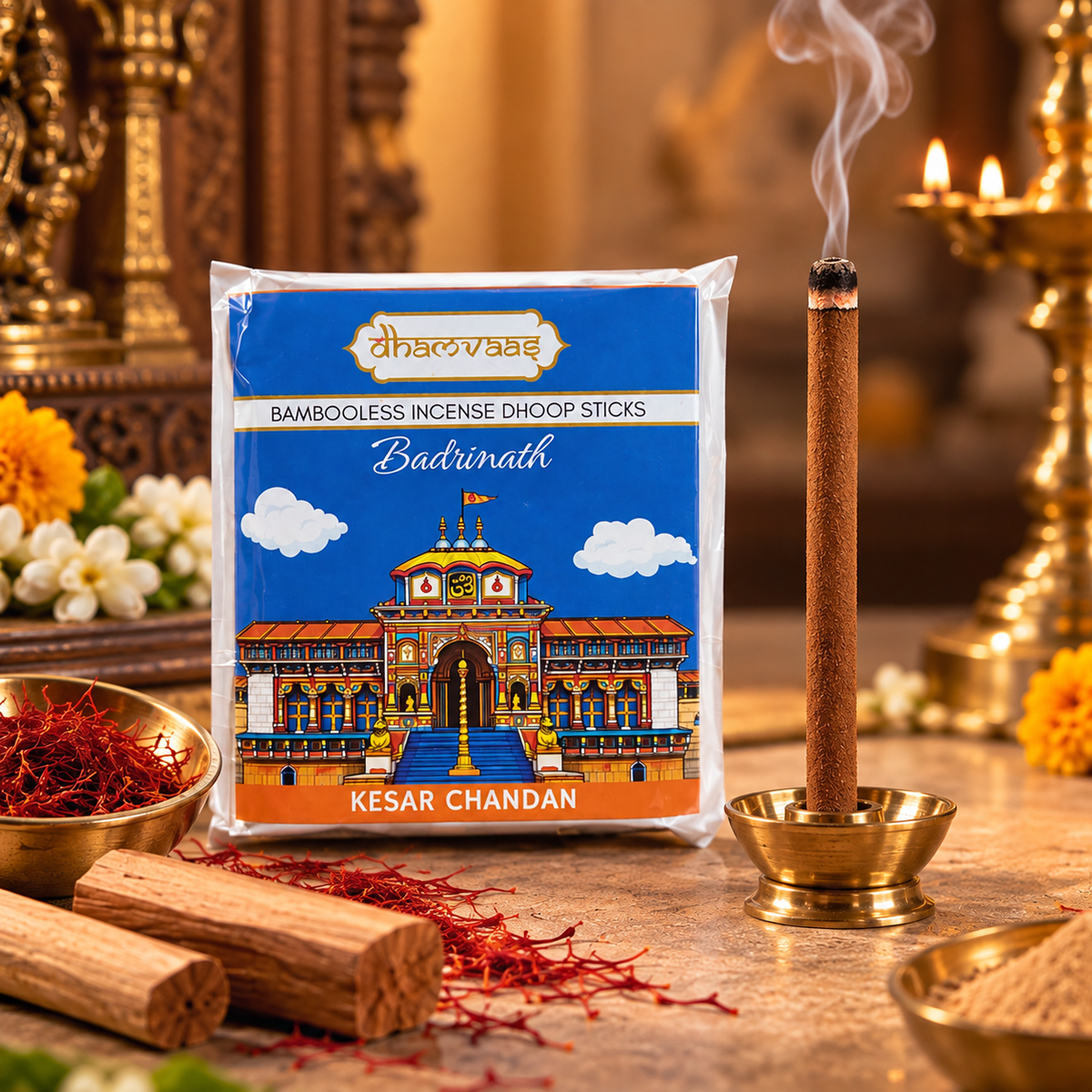 Badrinath Kesar Chandan Bambooless Dhoop Sticks (20 sticks) - Regular Pack Char Dham Edition