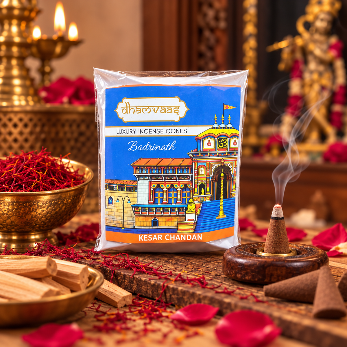 Badrinath Kesar Chandan Dhoop Cones (20 Cones) - Regular Pack Char Dham Edition