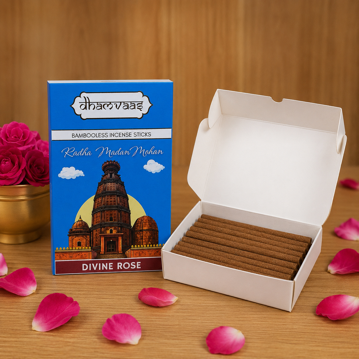 Radha Madan Mohan Divine Rose Bambooless Dhoop Sticks (20 Sticks)