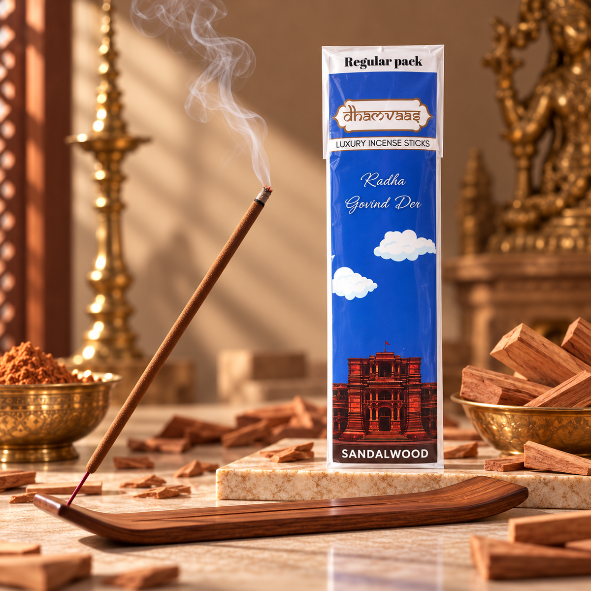Radha Govind Dev Sandalwood Incense Sticks (20 Sticks) Regular Pack Vrindavan Edition