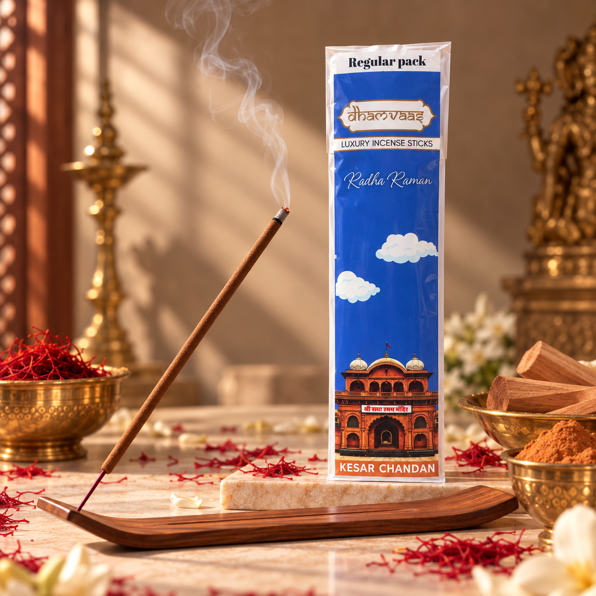 Radha Raman Kesar Chandan Incense Sticks ( 20 Sticks ) Regular Pack Vrindavan Edition