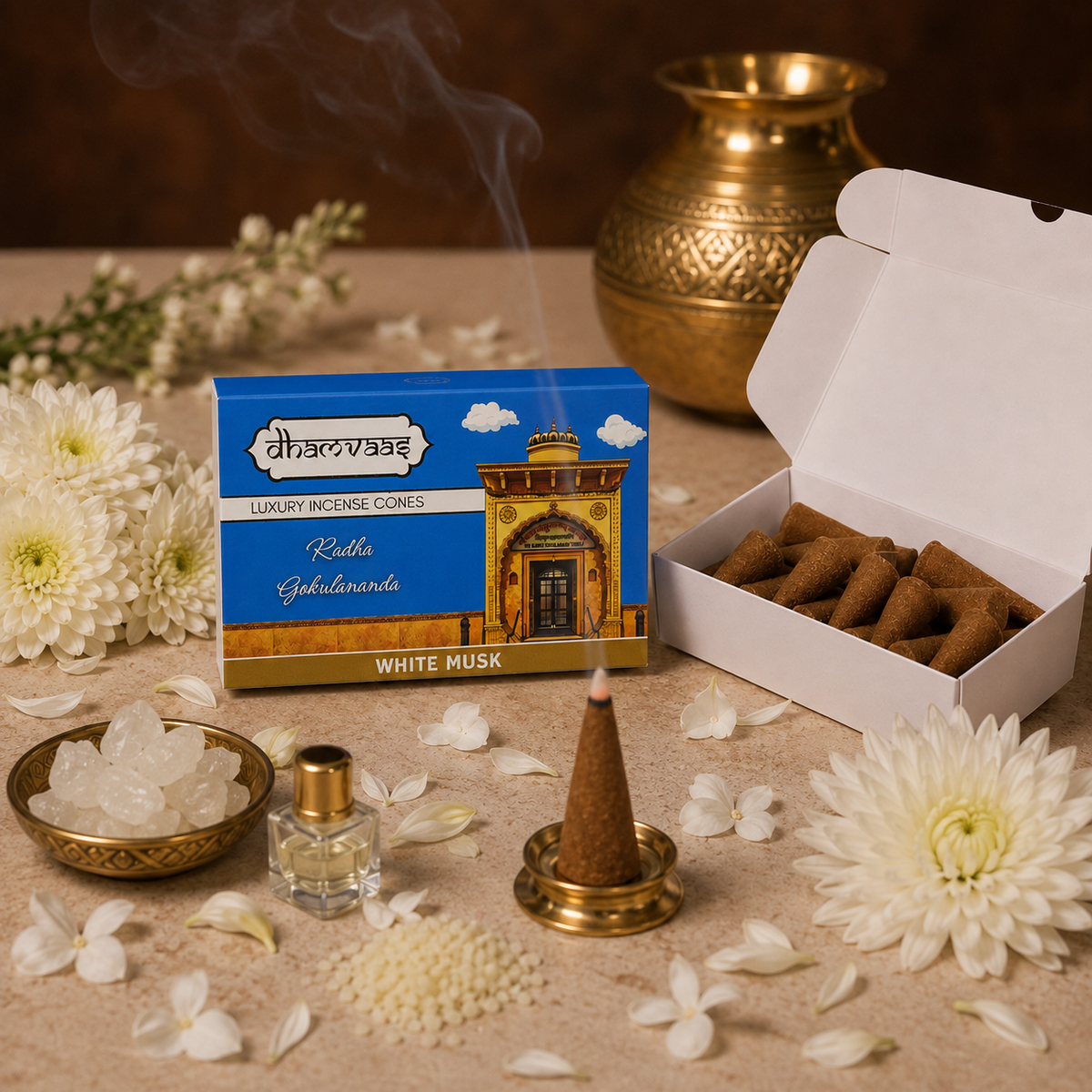 Radha Gokulananda White Musk Dhoop Cones (20 Cones)
