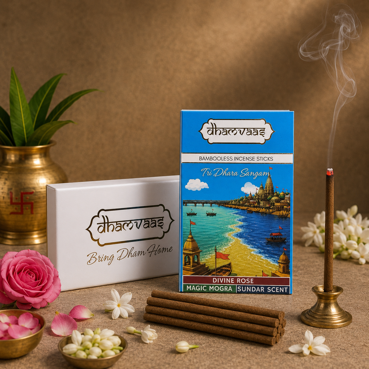 Tridhara Sangam 3 Flavour Bambooless Dhoop Sticks (30  Sticks)