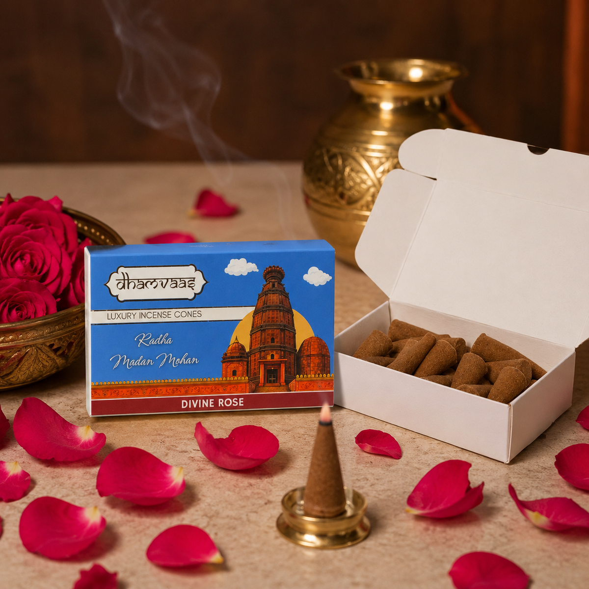 Radha Madan Mohan Divine Rose Dhoop Cones (20 Cones)