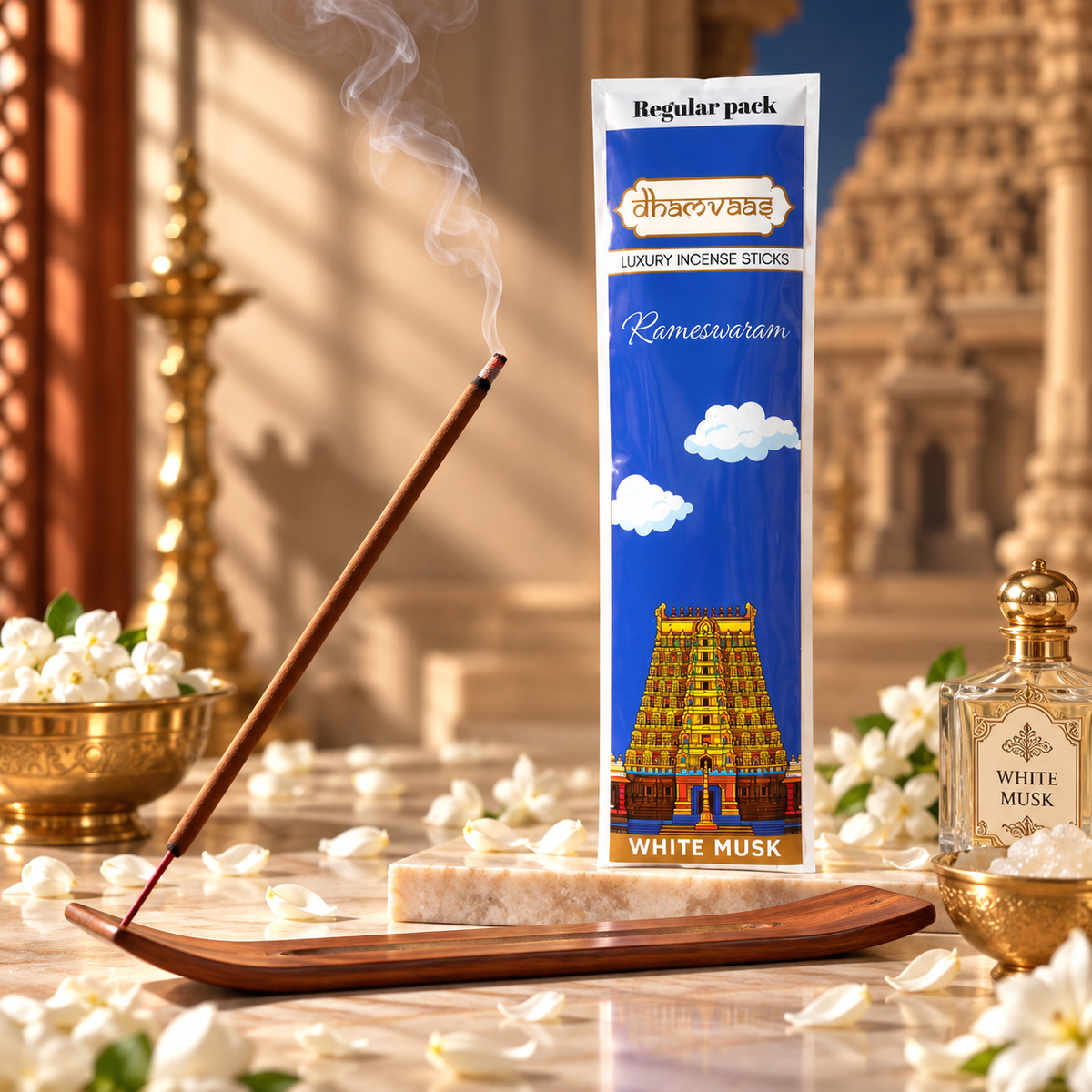 Rameshwaram White Musk  Incense Sticks (20 sticks) - Regular Pack Char Dham Edition