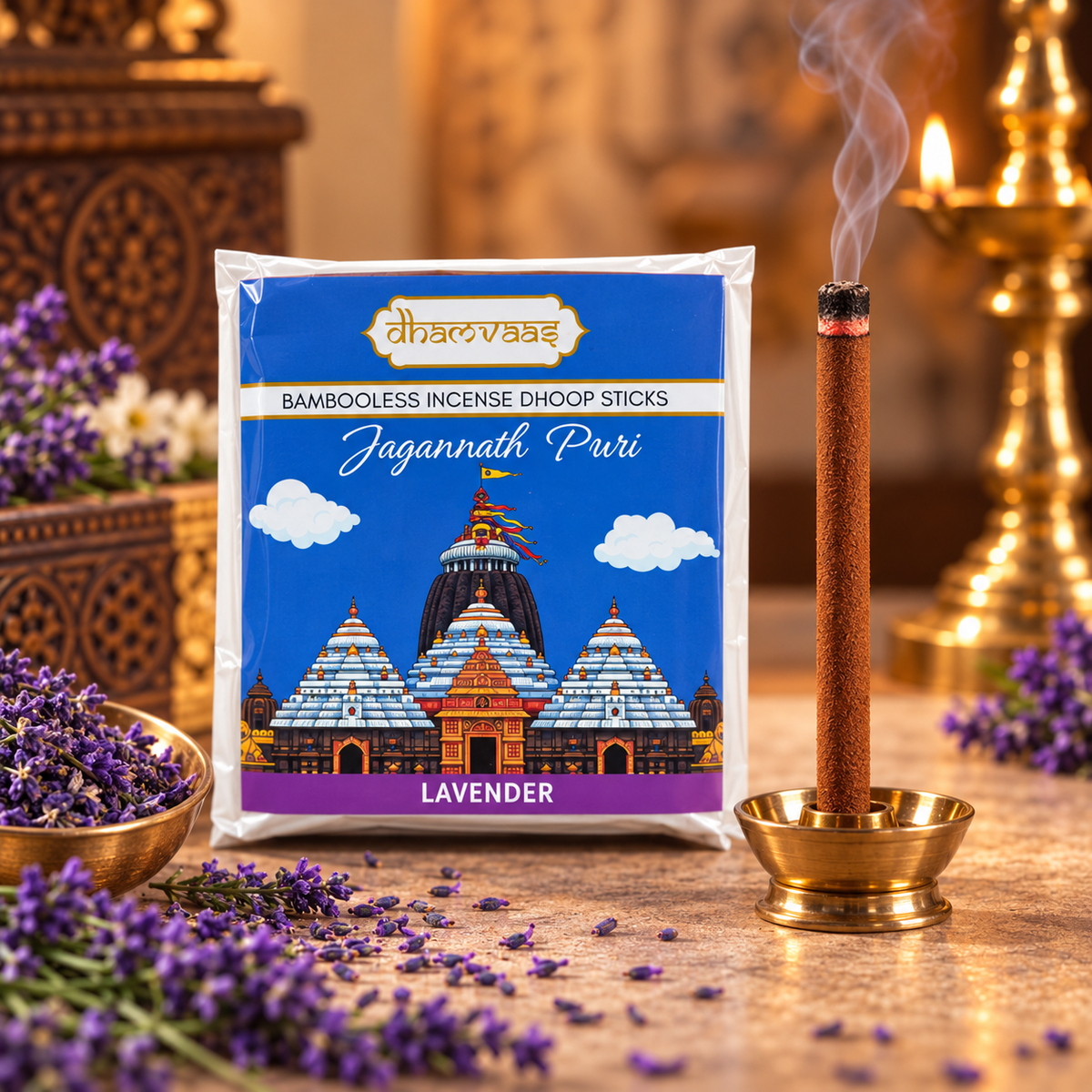 Jagannath Puri  Lavender Bambooless Dhoop Sticks (20 sticks) - Regular Pack Char Dham Edition