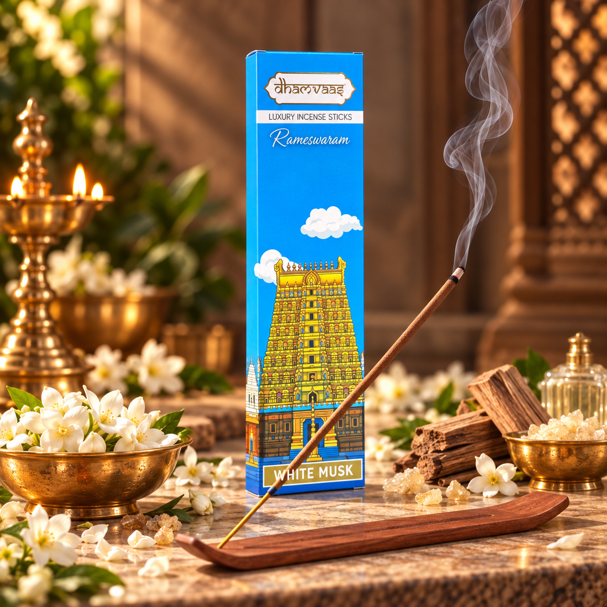 Rameshwaram White Musk  Incense Sticks (20 sticks) - Box Pack Char Dham Edition
