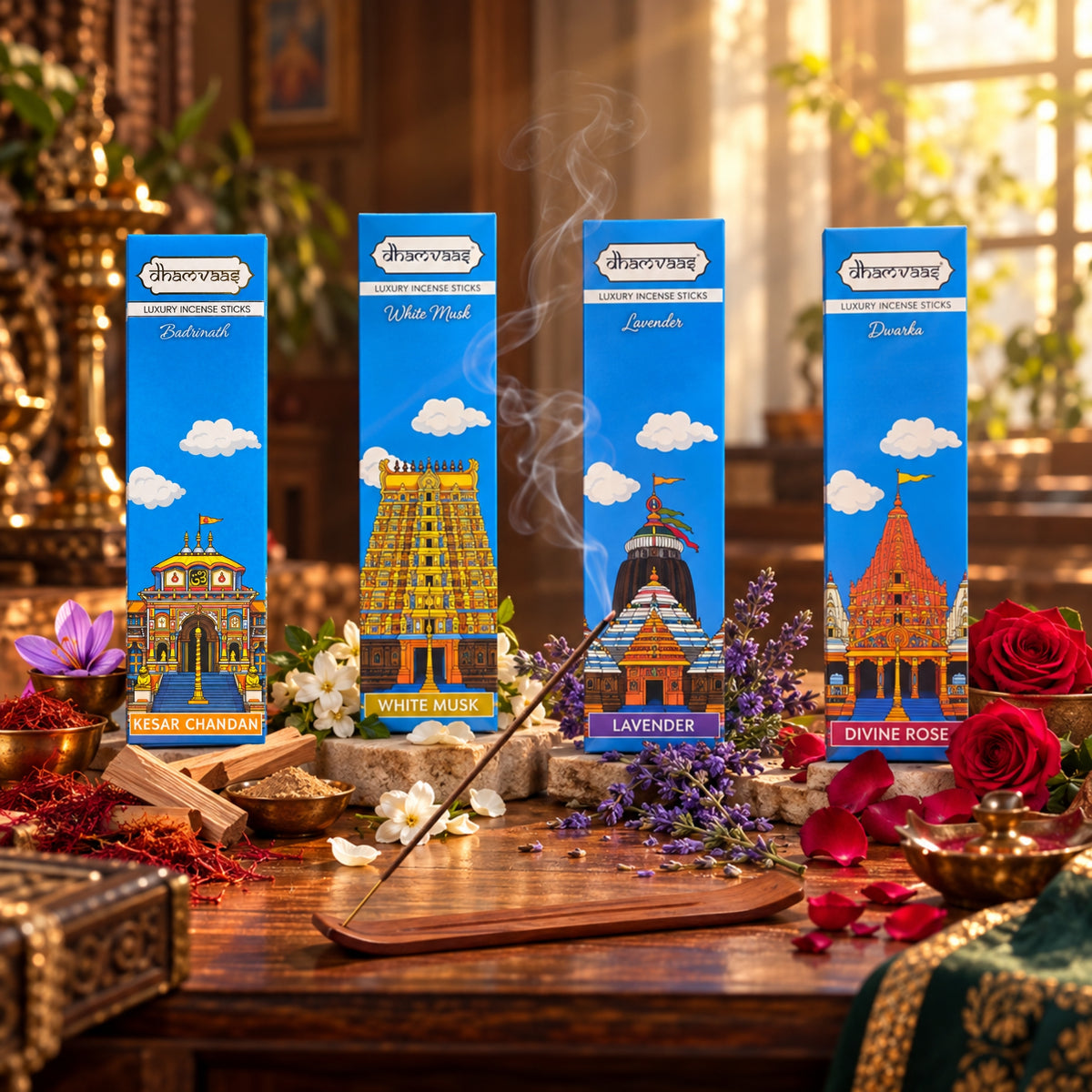 Char Dham Box Incense Sticks Combo Pack ( 80 Sticks)